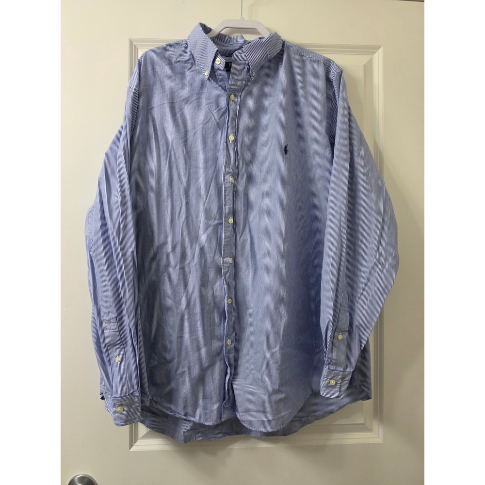 Polo Ralph Lauren Mens 2XLT Blue White Striped Long Sleeve Button Down Shirt